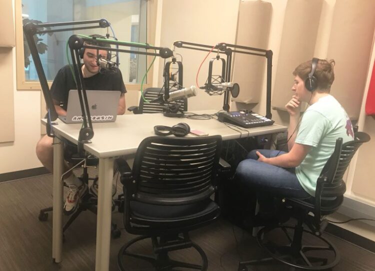 Zeke Shapiro, a freshman media major, records his WIUX podcast, 
